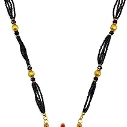 Short Mangalsutra Designs Gold Plated Necklace maharashtrian style vati pendant gold 4 layers gold black beads chain Gold Mangalsutra Latest Designs For Women (22 Inches)-image-9