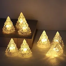 SATYAM KRAFT 6 Pcs Acrylic Crystal Christmas Tree Design Design Flameless and Smokeless Led Tea Light Candle for Wedding, Gifting,House, Light for Balcony, Room, Birthday,Christmas Decoration (6)-image-25