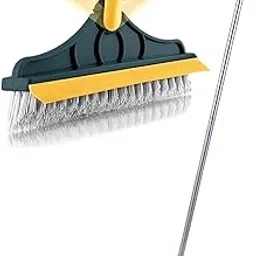 Floor Mop with Flat Squeeze Cleaning Supplies Floor Cleaner Bathroom Cleaning Brush with Wiper 2 in 1 Tiles Cleaning Brush Floor Scrub Bathroom Long Handle Automatic (Multicolour)-picture-28