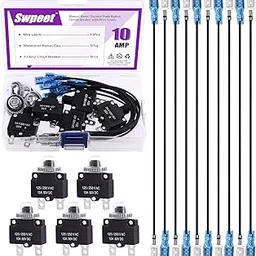 Swpeet 20Pcs 10Amp Thermal Circuit Breaker with 19cm 6.3mm Female Spade Terminals Wire Leads and Waterproof Button Caps Kit, Waterproof Push Button Reset Circuit Breaker 32V DC 125/250VAC 50/60Hz-picture-29