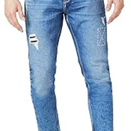 spykar Men Mid Blue Cotton Slim Fit Tapered Length Light Distressed Mid Rise Jeans (Kano)-picture-11