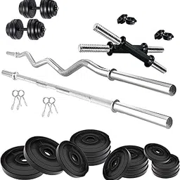 COMPASS SPORTS 60KG PVC Weight Home Gym Set with One 3 Ft Curl + One 3 Ft Plain and One Pair Dumbbell Rods-picture-34