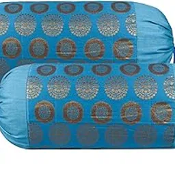 Kuber Industries Bolster Covers | Polyester Bolster Cover Set | Diwan Bolster Cover Set | Bolster Pillow Cover | Banarasi Gola Masand Cover | 16x32 Inch | Pack of 2 | Firozi-picture-32