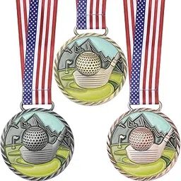 3 Pcs Golf Color Medal Gold Silver Bronze Golf Award Medals with Neck Ribbon Golf Ball Medal for Kids Adults Golf Tournament-image-39