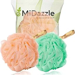 Midazzle Luxury Loofah Bathing Sponge Exfoliator Scrubber for High Lather Cleansing (Small, Pack of 2, Orange & Green) image 1