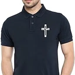 demamd print Men's Holy Cross Logo Polo T-Shirt Navy Blue 100% Cotton Tshirts-picture-47