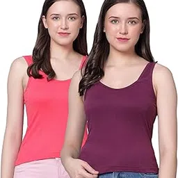 Women's Regular Fit Sleeveless Cotton Camisole Spaghetti, Combo Pack of 2Camisole Tops (Carrot Wine - 2XS)-picture-29
