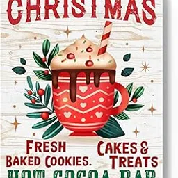 Christmas Hot Cocoa Bar Decorations Wood Sign Winter Decoration Wooden Signs Rustic Hanging Plaque Home Wall Art 8" x 10" Sign Wall Decor for Farmhouse Home Kitchen-picture-35