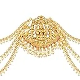 Gold Plated South Indian Jadai Billai with Faux Kundan & Beads Studded Juda Pin with Chain Bridal Hair Accessories for Women-image-24