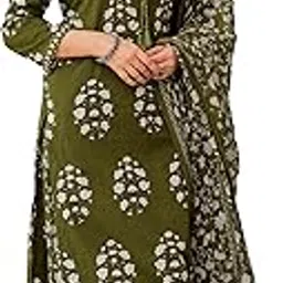 parthvi Women's Pure Cotton Printed Straight Kurta Set with Palazzo Pants & Dupatta- Ethnic Wear, Green-picture-16