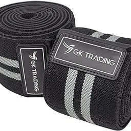 GK Trading Knee Wraps with Strap for Squats, Weightlifting, Powerlifting, Leg Press, and Cross Training | Lifting Knee Wraps for Strength & Compression | Knee Wraps for Squatting - for Men & Women - Grey-image-3
