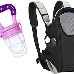 Duggu Kids 3-in-1 Rabbit Baby Carrier and 1 Fruit Feeder Combo Pack – Multifunctional, Breathable & Adjustable for Newborns to Toddlers (for 0-24 Months) Pink Soother+ Baby Carrier (Black) (Black)-picture-24