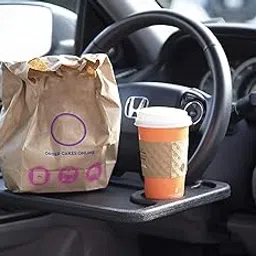 Mahadaha® Multifunctional Steering Wheel Tray Drink Holder Desk Double Sided Car Laptop Food Car Tray for Writing, Car Eating Desk with Glass Holder (Color Grey Pack of 1)-picture-25