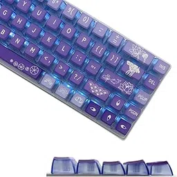 Purple Pudding Keycaps, Custom Shine Through PBT Keycaps for Mechanical Gaming Keyboard, Compatible with 100%, 95%, 80%, 75%, 65%, 60% Keyboards (Summer Lotus)-picture-29