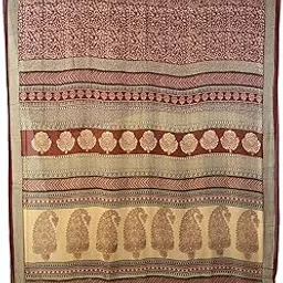 Ratnam's Natural Mulberry Silk Chiffon Saree – Traditional Handwoven | Natural dye | Bagh hand block Printed | Mehroon Black & Beige | Kalamkari Design | Printed by National Awardee-picture-27