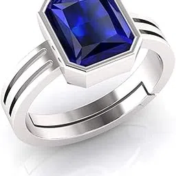 9.25 Ratti Certified Original Blue Sapphire Silver Plated Ring Panchdhatu Adjustable Neelam Ring for Men & Women by Lab Certified-image-69