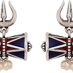 voylla Moksha Damru Trishul Earrings|Oxidised|Party|EveryDay Wear|Stud Earrings for Women|-picture-27