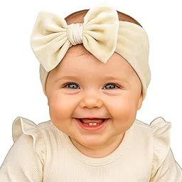 SYGA Baby Headbands Soft Velvet Bow Strechable Hairbands Newborn Infant Toddlers Kids 0-3 Years (Cream)-picture-36