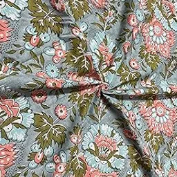 Anokhi Textiles 100% Cotton Handblock Print Fabric by Meter – Soft, Washable, Dress Material for Kurta, Suits & Home Decor (Pink Green bu) image 1