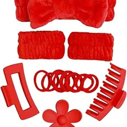 tryzm collection hair accessory set or spa headband set pack of 1 pcs red combo set-picture-59