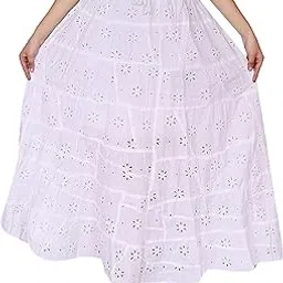 tvesa White chikankaari embroidary Cotton Long Skirt for Women & Girls, Waist size-28-42 inches-picture-19