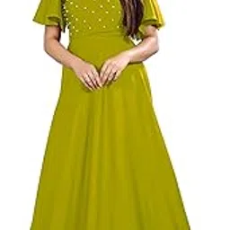 finaxo fashion Women's Rayon Solid with Beads Work Half Sleeve Round Neck Ethnic Wear Long Flared Gown | Casual Maxi Fit and Flare Dress Gown-picture-14