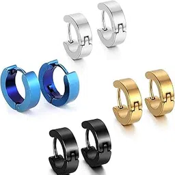 xwpzk Stainless Steel Mens Earrings Combo Black Gold Silver Piercing Screw Bali Stud Hoops Earing Multicolor Earrings Combo for men boys,Unisex-picture-29