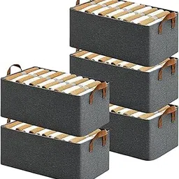 26 Liter Fabric Clothes Storage Organizer Basket Cubes | Foldable Clothes Baskets | Large Box w/Handle | Wardrobe Organizer for Jeans, Shirts, Dress, Saree | Dual Metal Steel Frames - Pack of 5-picture-30