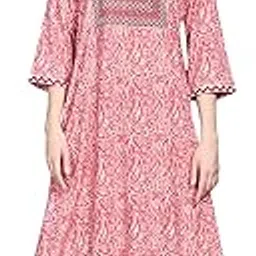 Fresh Arrival ! Women’s Printed 3/4th Sleeve Full-Length Nighty with Henley Neck Embroidery-image-0