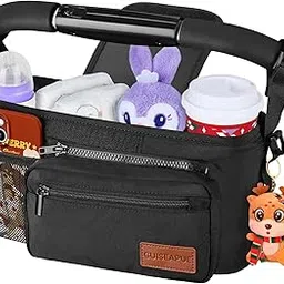 Guiseapue Universal Stroller Organizer with Cup Holder Detachable Phone Bag and Shoulder Strap,Stroller Caddy Fits for Stroller like Uppababy, Baby Jogger, Britax, BOB, Umbrella Stroller-picture-37