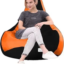 Bean Bag Filled with Beans for Living Room, Bed Room for Relaxing, with 1 Year Warranty (3XL, Black/Orange) image 1