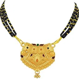 morir Traditional Gold-Plated Mangalsutra with Floral Motif Pendant & Black Beads-picture-37