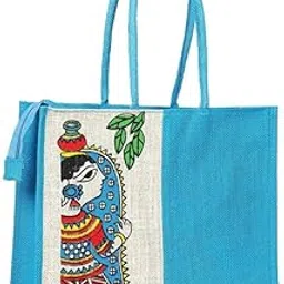 Sainik's Access to Quality Jute Bag Durga Mataji Print Pack of 1 Big Size (14 Inch X 12 Inch), Jute Multicolour Printed Tiffin/Shopping/Grocery Hand Bag with Zip & Handle for Men and Women, Jute Bags-picture-33