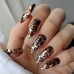 Metallic Gold Leopard Print Press-On Nails, Stiletto Shape, Long Length, Artificial Nail Tips for Fashion Manicure pack of12 nail along with nail prep kit-picture-19