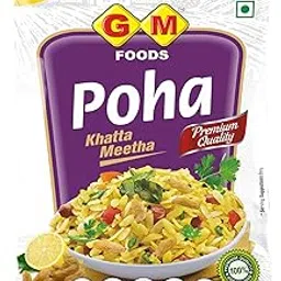 GM Foods Plain Poha, 500g (Each Packet With Masala Inside) | Source of Fibre & Protein | White Thick Poha Healthy Food | Flattened with Rice/Atukulu | No MSG, Artificial Colours & Preservatives image 1