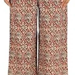 Soft Cotton Red Kalamkari Print Office or Casual Wear Palazzo for Women-image-17