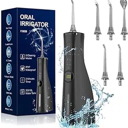 Water Dental Flosser Electric Oral Irrigator 300ML Large Tank 5 Replaceable Jet Tips IPX7 Waterproof Teeth Cleaner Water Flossing Cleaning Picks for Home and Travel-image-54
