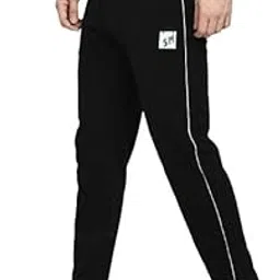 shopmore Men's Slim Fit Pure Cotton Track Pants with Side Stripes | Athletic Joggers with Elastic Waist | Zipper Pockets for Sports & Casual Wear-picture-24