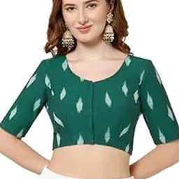Women’s Cotton Ikat Blouse U Neck Saree Blouse with Elbow Sleeves Blouse Top for Saree-image-16