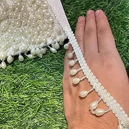 Glamorous duo - Cream Diamond Hanging lace Reel for Saree Suit Lehenga Many More Sewing Purposes (8 Meter width-30mm) image 1