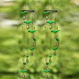 ExclusiveLane Wooden Handpainted & Handmade Door Hanging with Parrots, Wind Chimes Home Decoration Item (Set of 2, Green)-picture-64