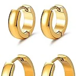 JewelrieShop Hoop Earrings Set Gold Surgical huggie Earrings, Hypoallergenic Huggie Ear Piercings Endless Huggie Hoop Earrings for Men Earrings (Gold, Black, Stainless Steel Hoop Earrings)-picture-28