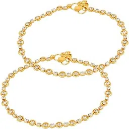 Gold-Plated Crystal Traditional Anklets/for Girls and Women | Elegant Alloy Design with Sparkling Crystals | Classic Indian Style with Gold Plating | Perfect for Festivals, Weddings-picture-49