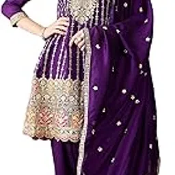 miss ethnik Women's Purple Chinon Stitched Top with Stitched Chinon Bottom and Chinon Dupatta Full Sleeve Embroidered Flared Top-picture-27