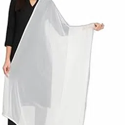 lbex Chiffon Dupatta for Women, Scarf Wrap Chunni Casual Dupatta Pure Solid Nazneen Chiffon Dupatta With Pom Pom Lace Border-picture-13
