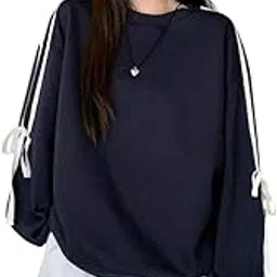 Womens Sweatshirt | Girls Printed Sweatshirt for Winter | Solid Color Pullover for Women Dark Blue-image-24