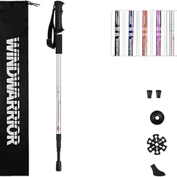 WINDWARRIOR Trekking Poles – Lightweight Adjustable Hiking Sticks with Shock Absorber – Foldable Aluminium Walking Poles with Multi-Terrain Tips & Storage Pouch (Silver, Pack of 1)-picture-55