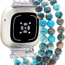 C&L Accessories Bracelets Compatible with Fitbit Versa 3 Bands/Versa 4 Bands/Fitbit Sense 2/Sense Bands for Women Men Beaded Gemstone-image-3
