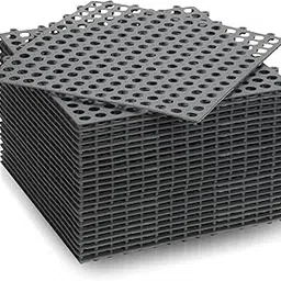 Tinideya 24 Pcs Drainage Interlocking Tiles 12 x 12 Inch Dry Deck Mats Non Slip Plastic Shower Floor Tile Soft PVC Splicing Modular Cushion Mat for Wet Areas Bathroom Kitchen Balcony Patio Pet Areas-picture-64