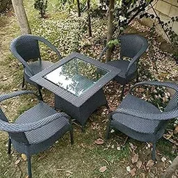 Aashi Craft Patio D-8 Indoor Outdoor Living Room Balcony Garden Chair Table Set 4 Chair + 1 Table Furniture Set| Coffee Chair Table Set|Powder Coated|Color-Black-picture-15